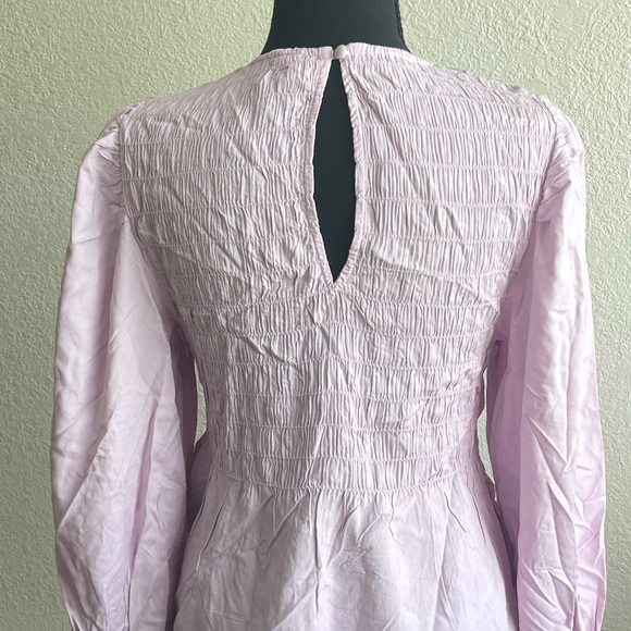 Stylish Puffed Sleeve Pull Over Blouse Light Pink/ Violet Ruffled Top - Picture 6 of 11